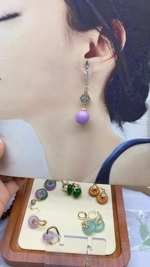 耳饰锂辉石银S925镶嵌84