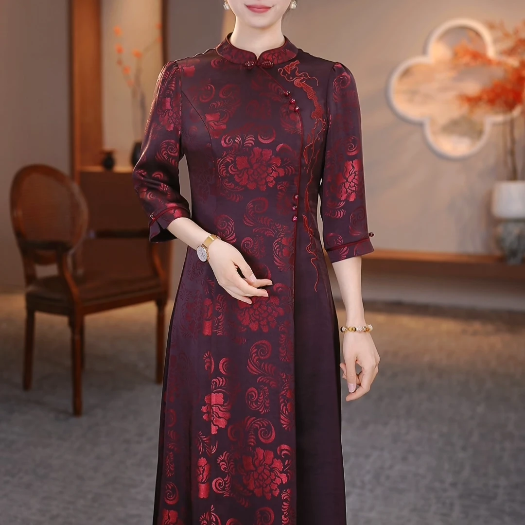 中年妈妈2025夏季新款洋气国风改良旗袍妈妈连衣裙（琴）ZRF-25150