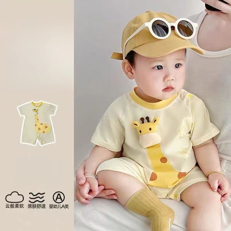 【夏款】新款捏捏小鹿伴捏捏乐卡通可爱婴幼儿套头薄款连体衣哈衣