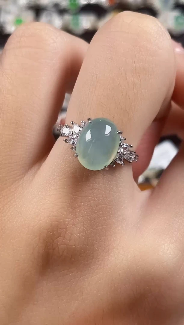 银S925镶嵌戒指翡翠 天然A货翡翠30