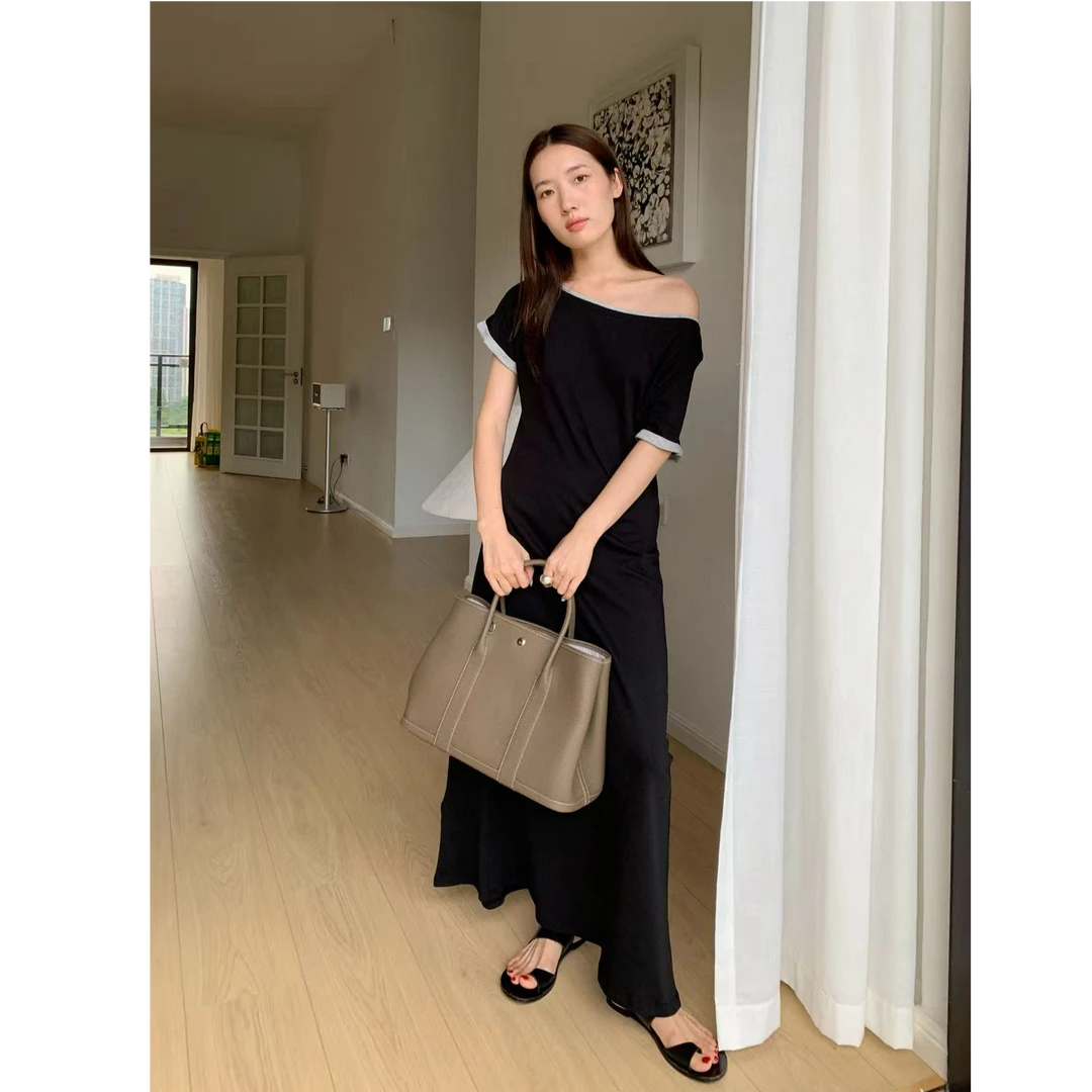 十三行THE MIND-夏季福秒斜肩捏褶显瘦连衣裙#5158X