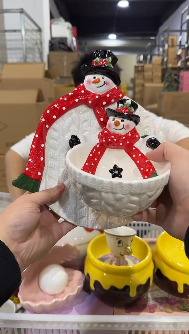 瓷片原盒雪人盘加雪人碗
