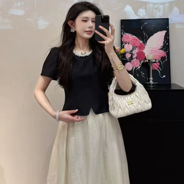 吊带新中式长裙显瘦时尚极简风裙子时尚套装法式连衣裙气质短袖