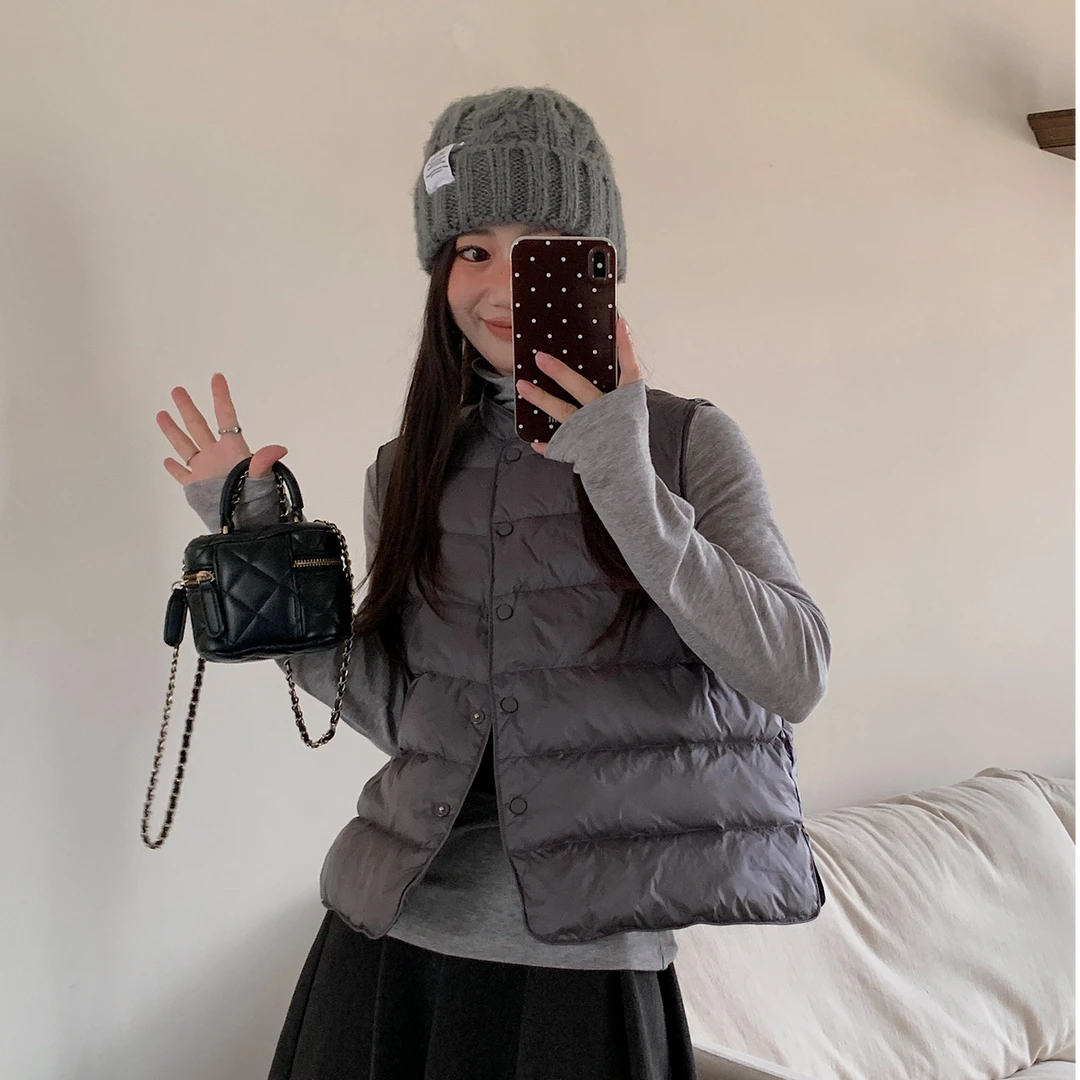 立领轻薄内搭羽绒马甲女短款2025秋冬国标白鸭绒保暖背心外套