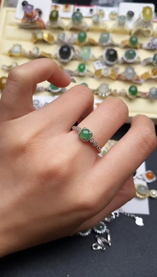 【闪购商品】翡翠戒指银S925镶嵌天然翡翠666 6  1+