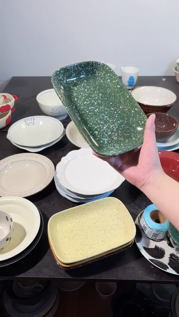 陶泼墨8英寸长方盘*1绿色