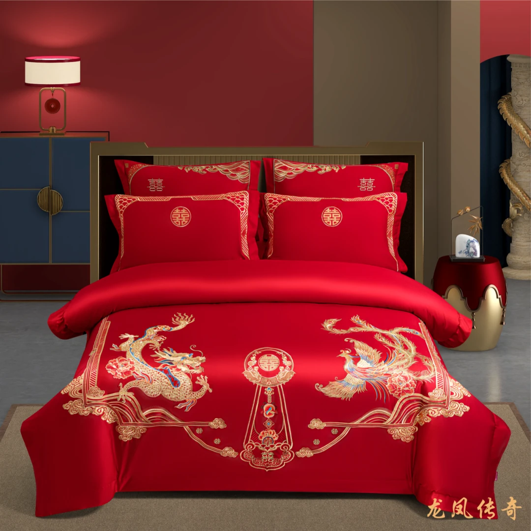 婚庆-正宗50*50s长绒棉刺绣工艺全棉-婚庆款 四件套