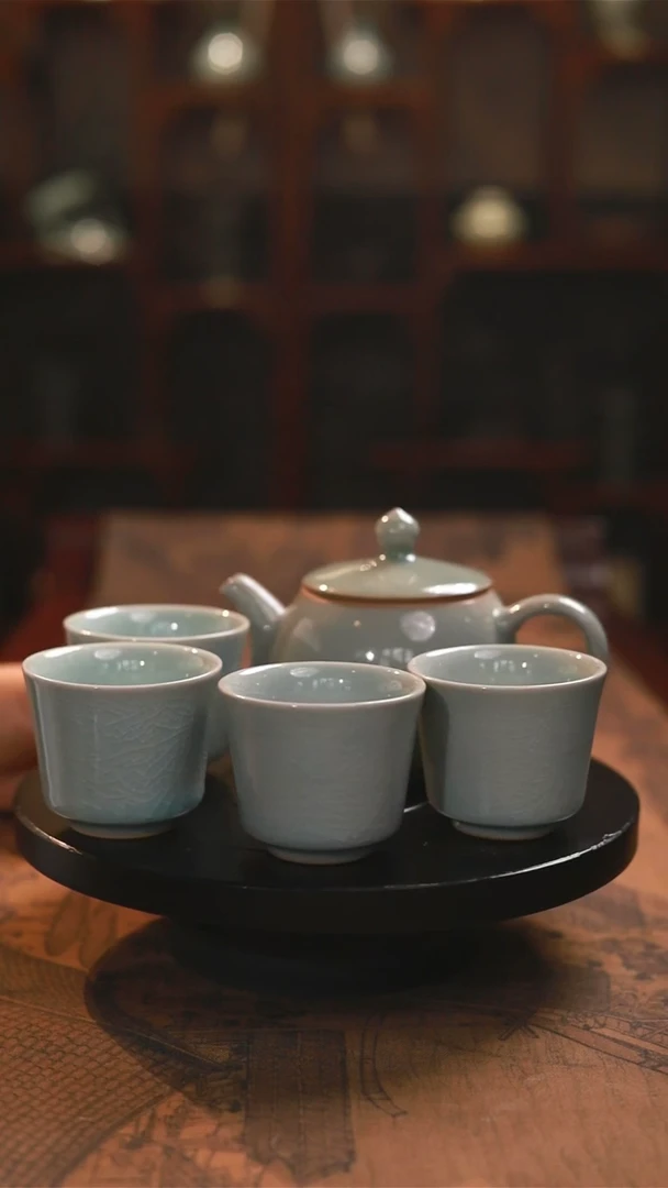 其他原矿青绿釉玉兰壶一壶四杯