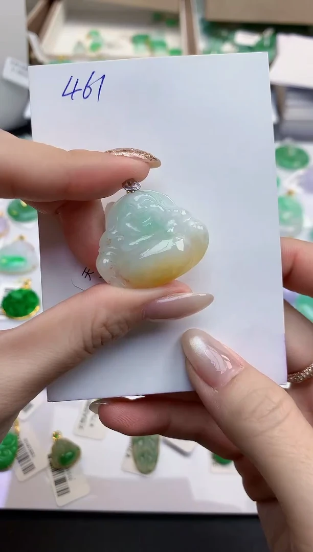 颈饰18K金镶嵌翡翠天然缅甸A货翡翠