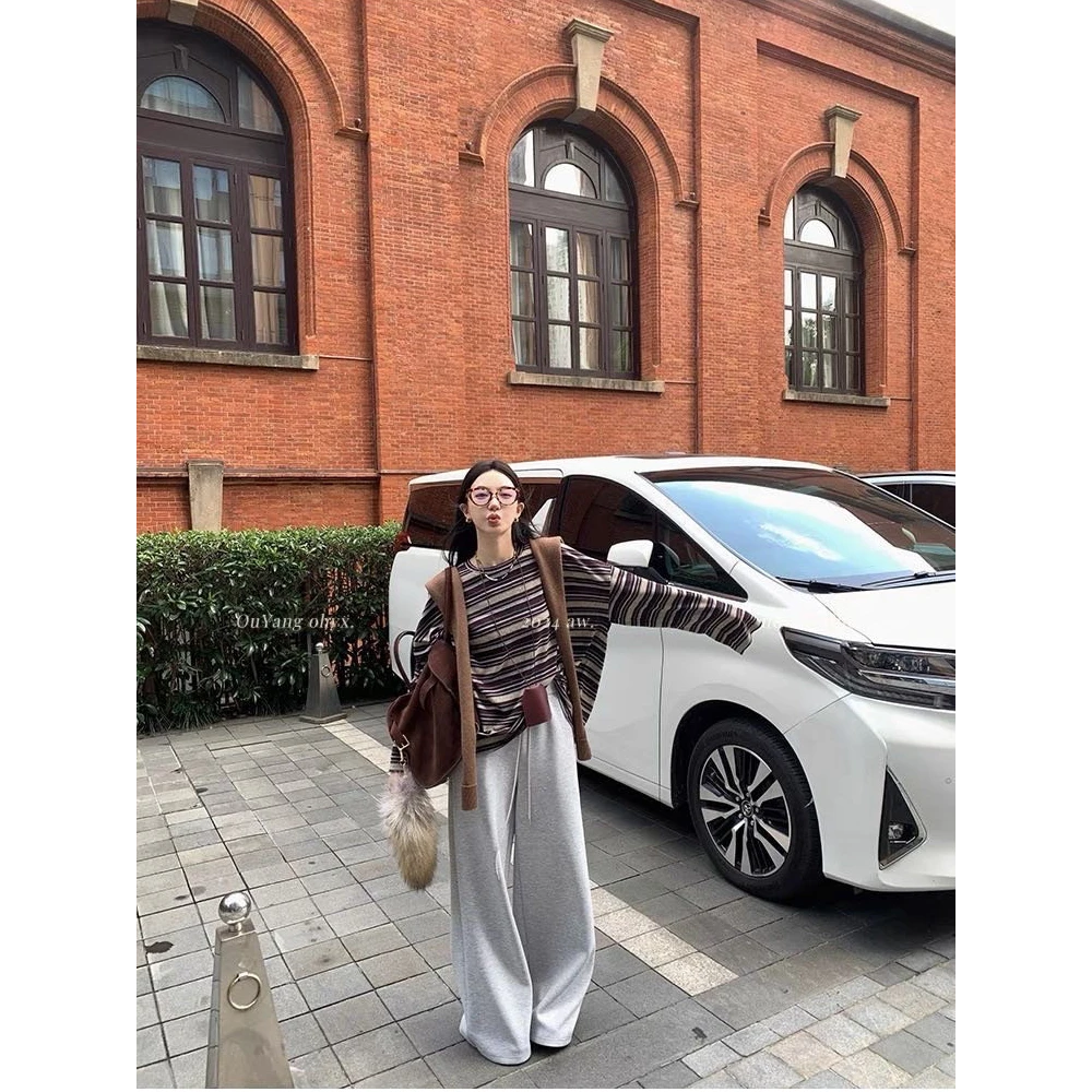 木子静-「韩代条纹」韩系经典条纹撞色圆领长袖上衣-6029