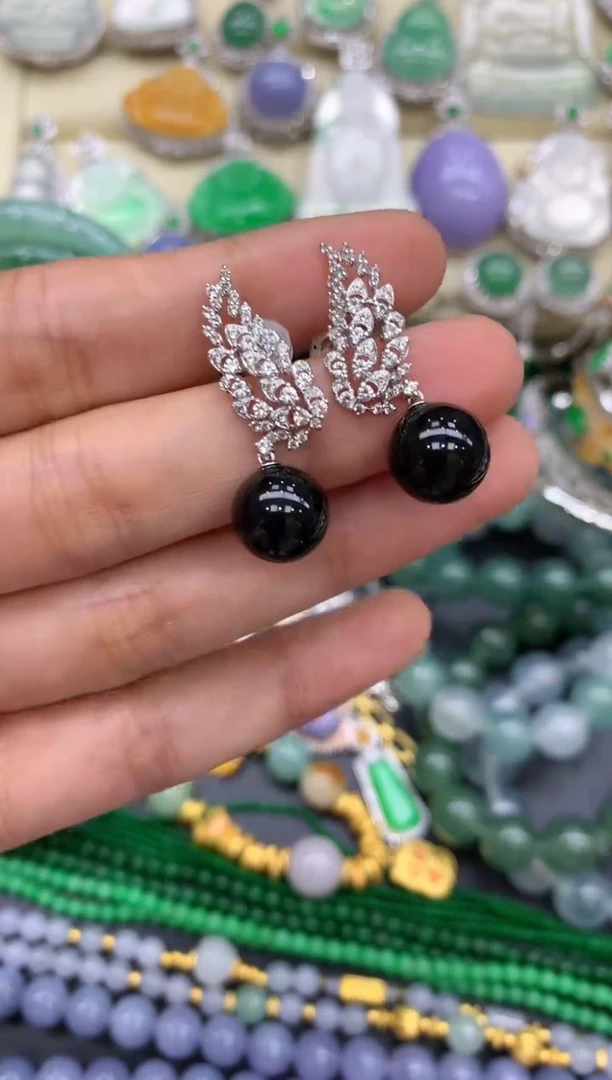 翡翠18K金镶嵌耳饰324-中国好珍宝