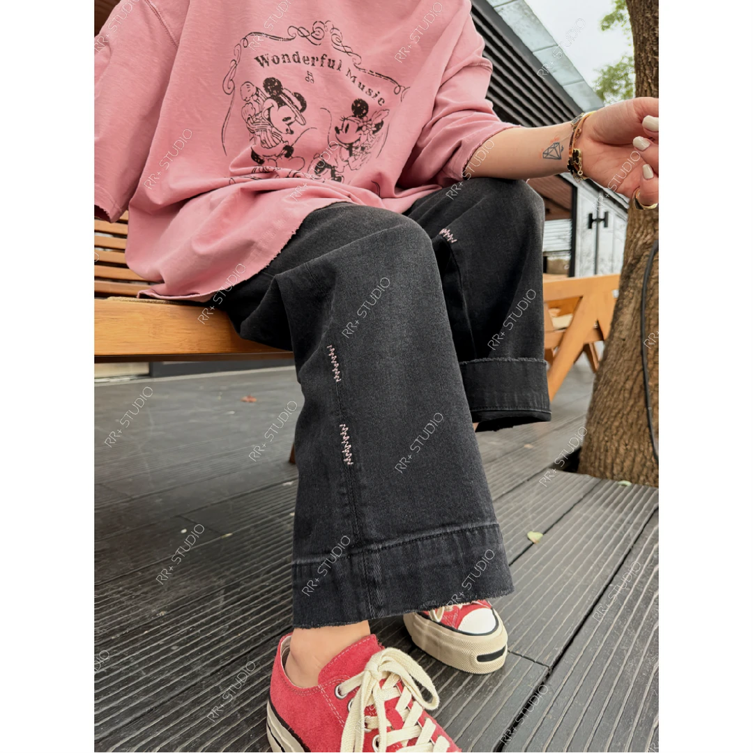5611高级感气质百搭刺绣水洗牛仔裤女秋宽松休闲时尚裤子
