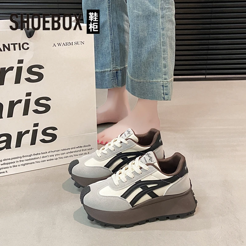 SHOEBOX鞋柜阿甘鞋女2025新款爆款秋季百搭厚底德训鞋增高休闲鞋