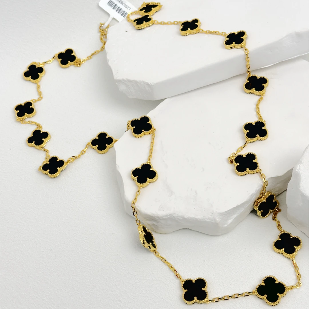 合金项链 四叶草项链手工气质轻奢百搭复古金色重工