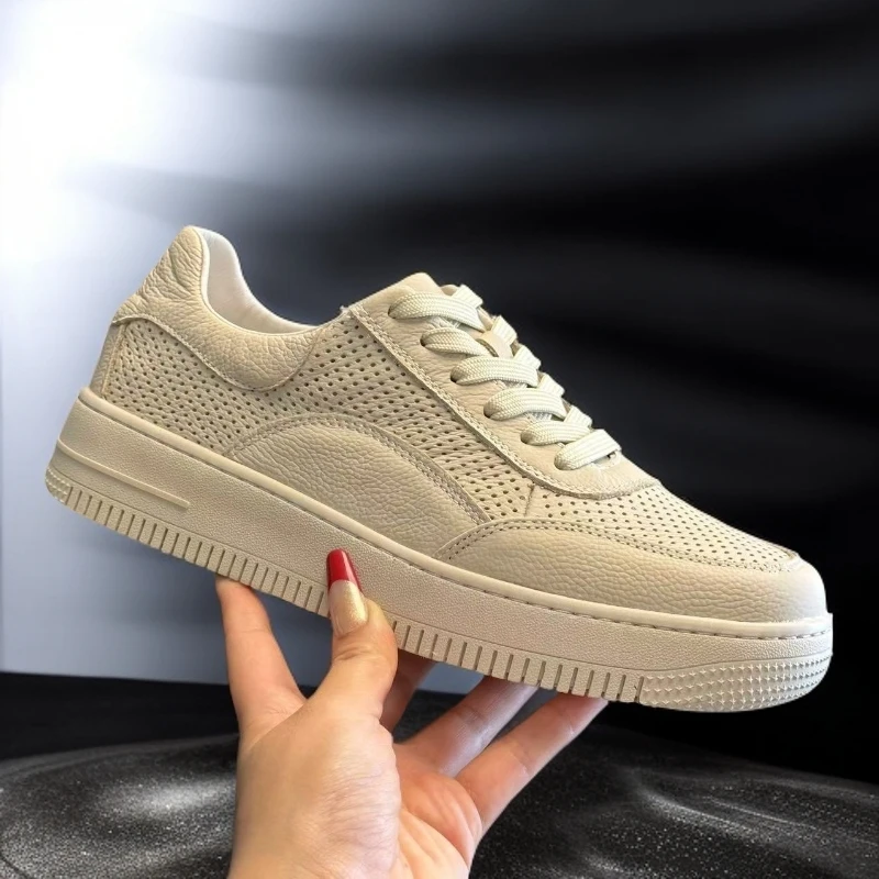 百搭全头层牛皮休闲皮鞋软底镂空透气休闲皮鞋夏季定位男鞋7718-2