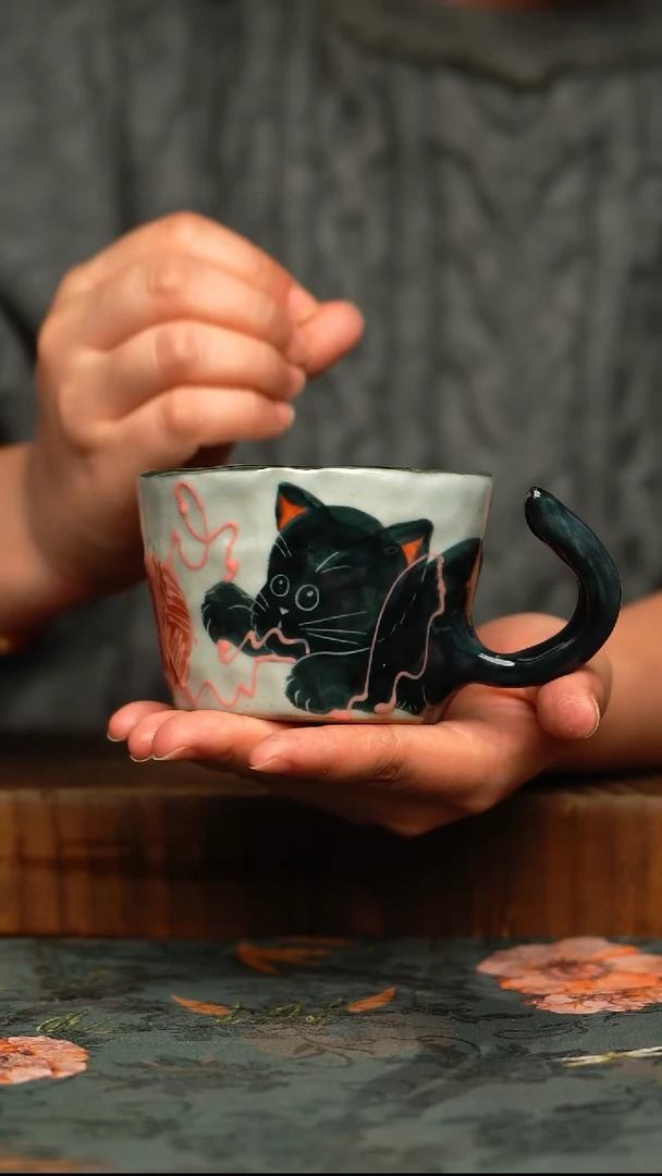 杯釉下彩手工手绘同款陶器