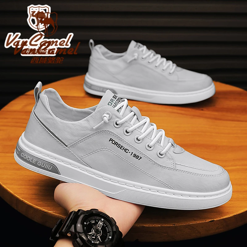 西域骆驼男鞋秋季透气薄款防臭运动休闲帆布一脚蹬平板鞋工作潮鞋