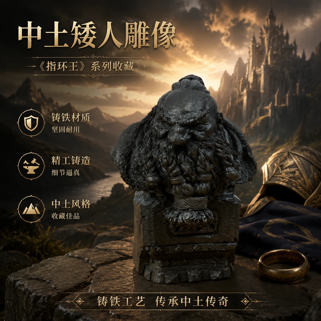 铸铁【指环王】矮人胸像复古创意手工客厅书房造景摆件老物件