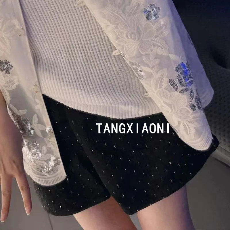 2店 小水钻 简约提花短裤