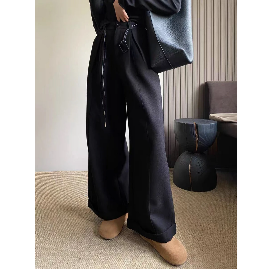 (前90条有腰带)高级感毛呢阔腿裤高腰显瘦直筒休闲裤8568(A8-20)