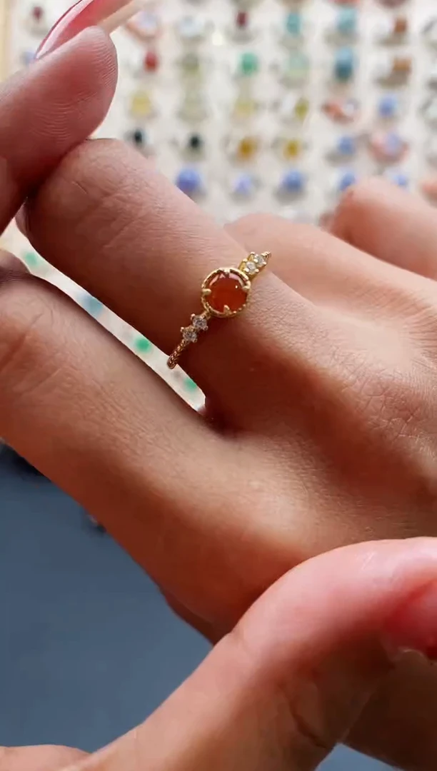 【闪购商品】翡翠戒指银S925镶嵌缅甸天然A货翡翠222 1+2