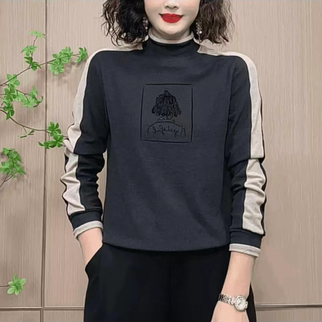 高品质时尚半高领双面绒女士打底衫气质显瘦保暖自发热百搭上衣女
