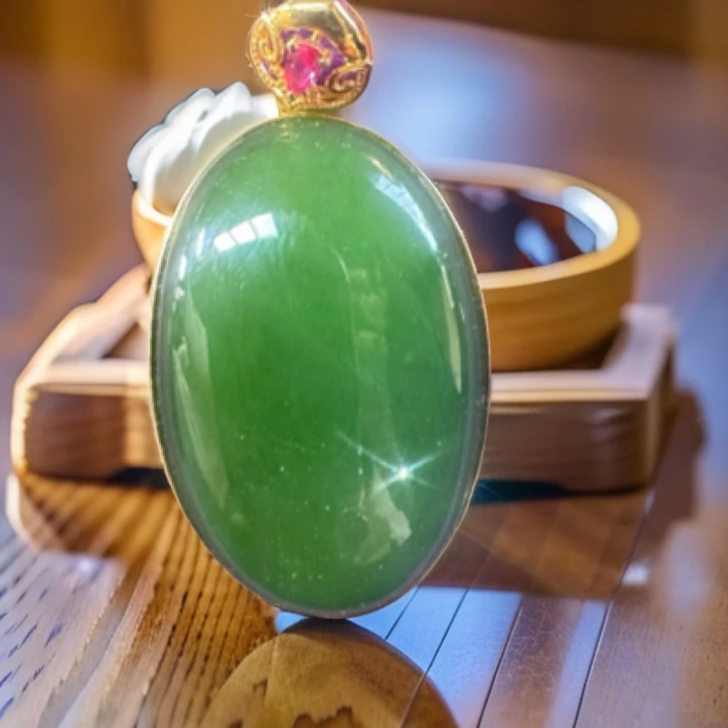 和田玉碧玉18k金镶嵌吊坠
