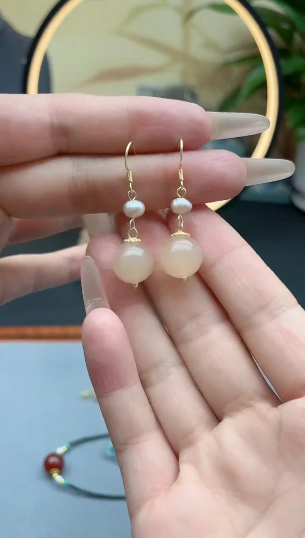 玛瑙/玉髓耳饰银S925镶嵌660