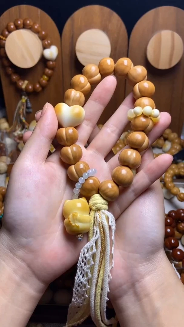 手串猴头核桃言**✨全品纯手工奶油泡芙爱心黄跑环橄榄壳悟道猫坠