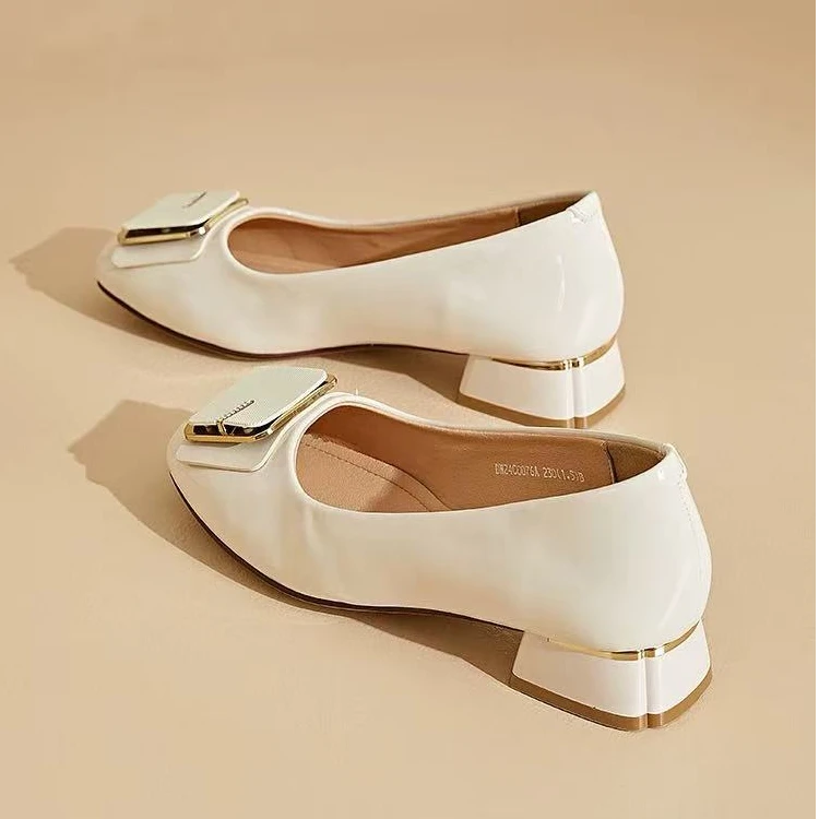 粗跟单鞋女2025新款女鞋百搭中高跟鞋小方头浅口粗跟3086