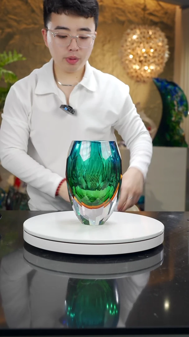 手工艺品琉璃蓝绿金切面花器