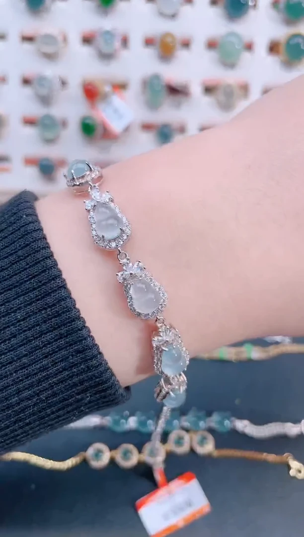银S925镶嵌手链翡翠天然翡翠
