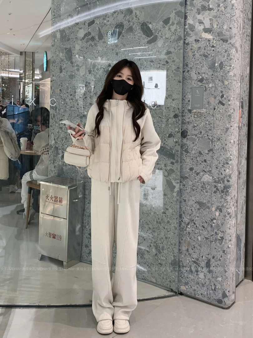 【韩系欧尼】设计师新款90白鸭绒外套+加绒裤子洋气爆款套装YR185