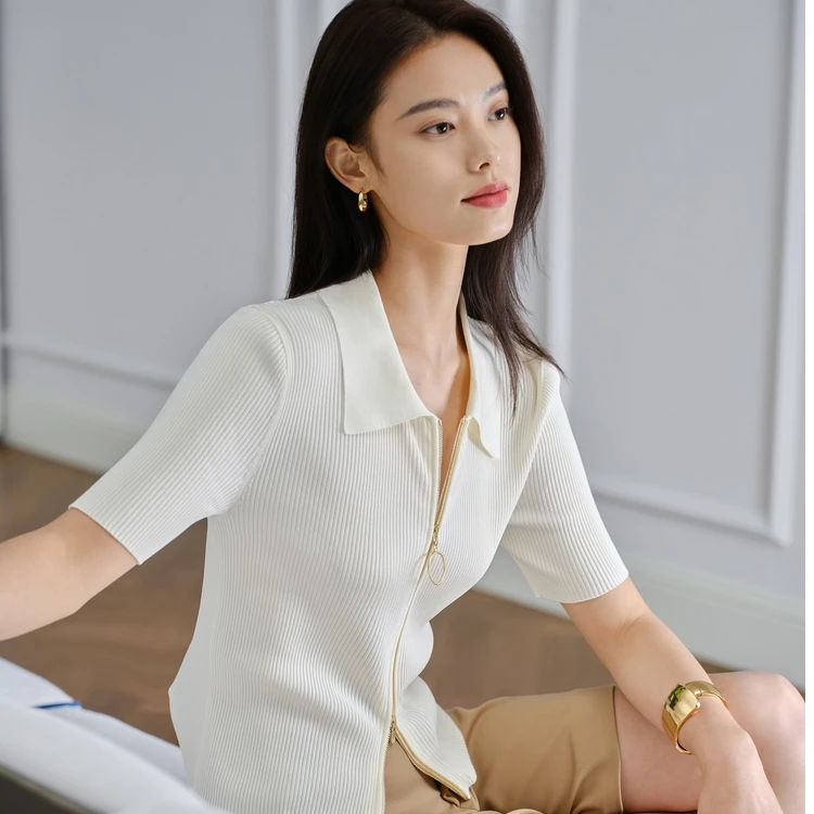 EP YAYING雅莹女装 POLO领修身拉链针织开衫 新品9136A
