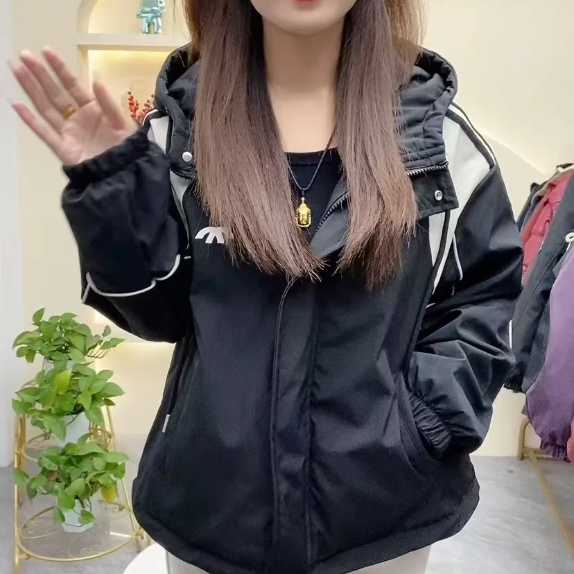5115#拼接休闲连帽风衣外套（衣长63左右）休闲外套女休闲外套女