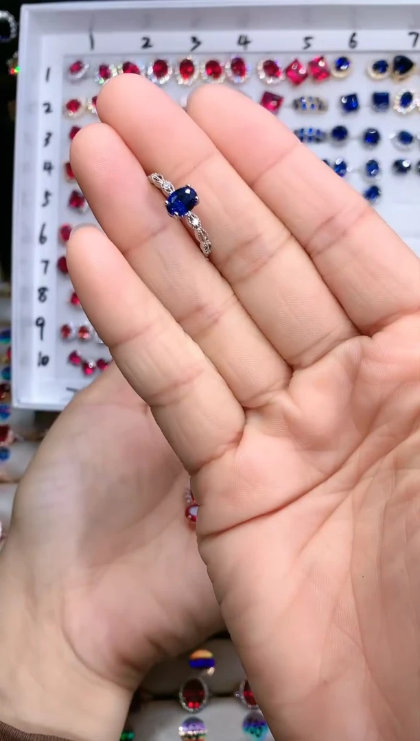 【闪购商品】蓝宝石戒指银S925镶嵌银色5.7
