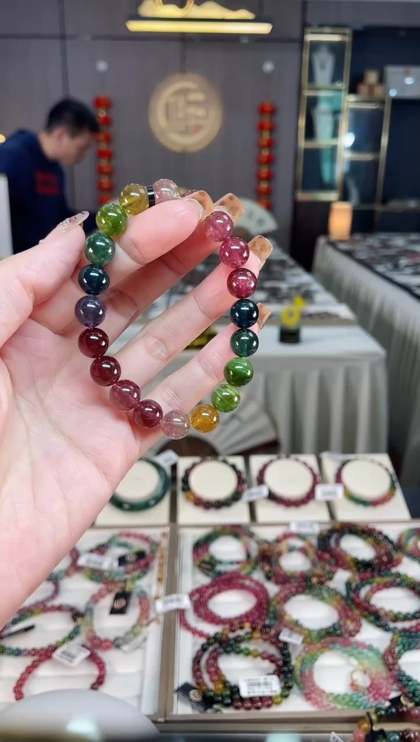 未镶嵌老矿碧玺彩虹单圈手串9mm+碧玺dan多样性发货一条