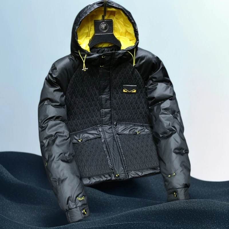 巴赛娜缇时尚连帽羽绒服男士冬季新款轻便保暖拼接爆款外套男冬潮