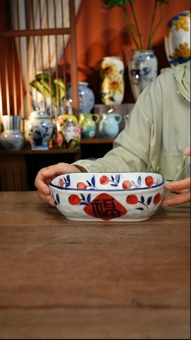 瓷片【简家甄选】景德镇设计师釉下手绘陶瓷餐具