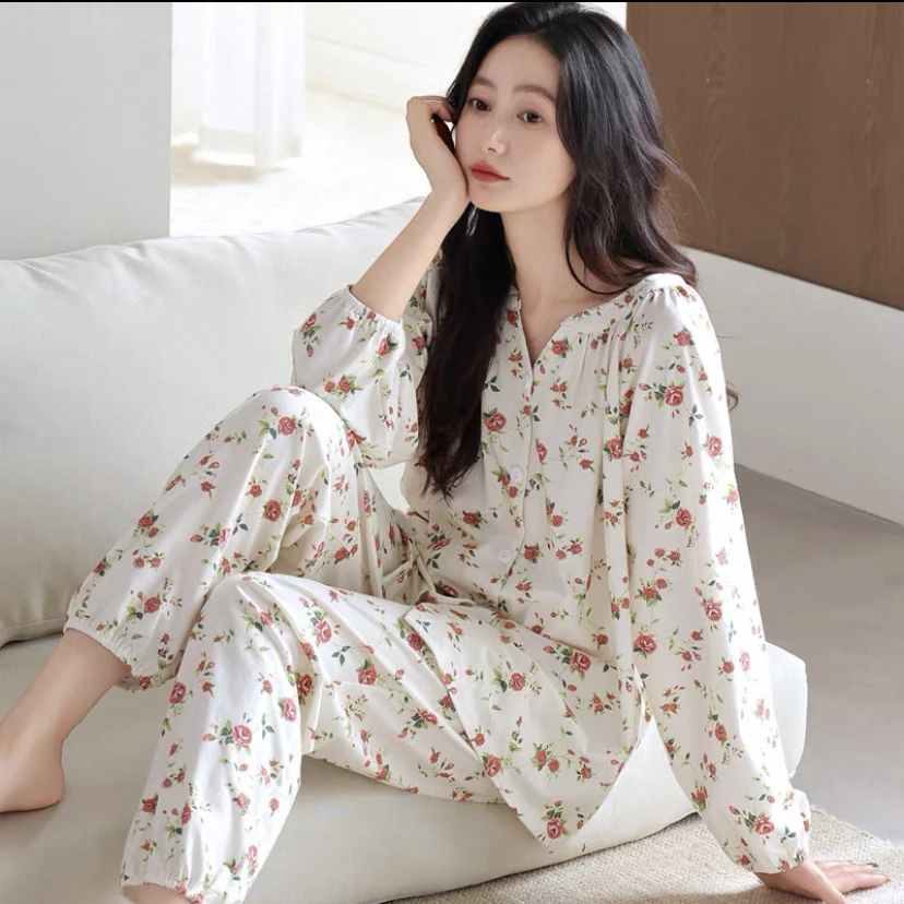 睡衣春秋款女2025新款纯棉长袖秋季碎花高级感开衫全棉女士家居服