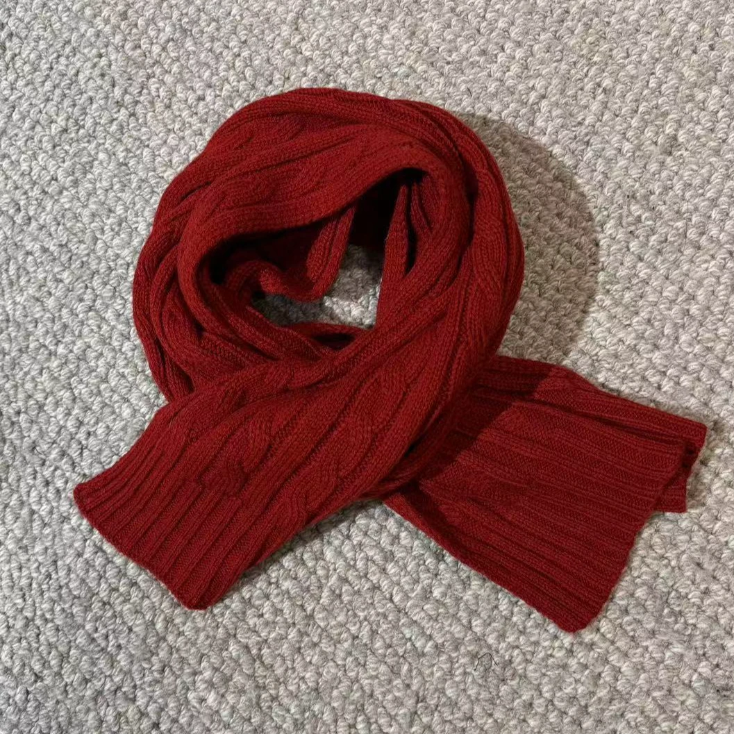 【五五定制】2024新款—韩版秋冬纯色保暖针织花纹长条围巾