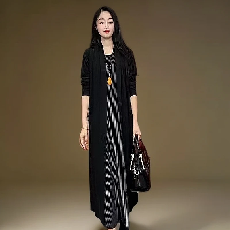 （024）长款中长款纯色中老年女装薄款长袖显瘦宽松休闲外披气质