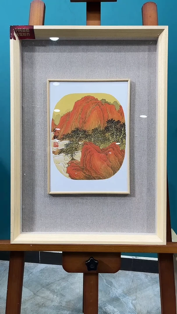 国画宋轲-0.6平尺-青绿山水-带框-《云山入怀》