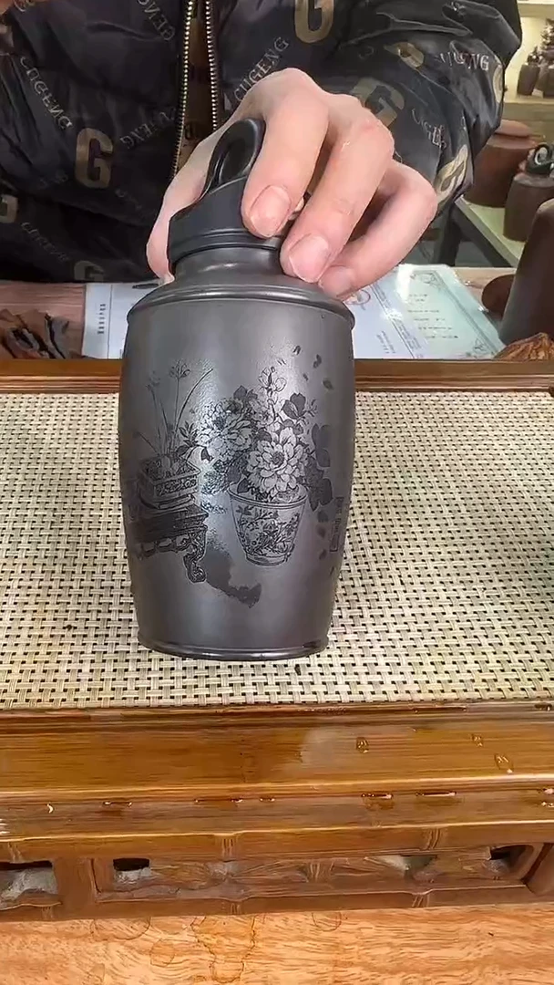 【闪购商品】紫砂茶壶双层 石黄 清供博古 350cc