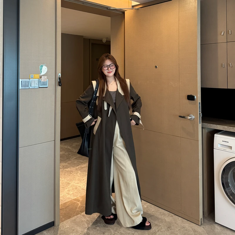 盈盈&南岛风大码女装撞色风衣秋季胖mm复古休闲拼接外套ZYY2208