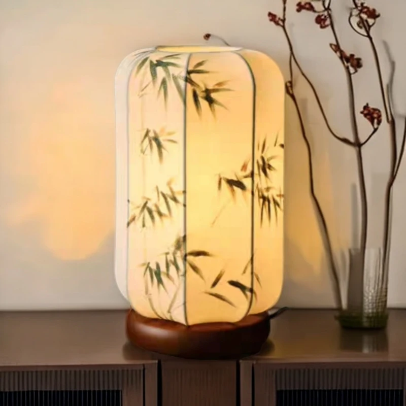新中式台灯充电手绘卧室床头柜禅意书房台灯茶室国风氛围灯摆件