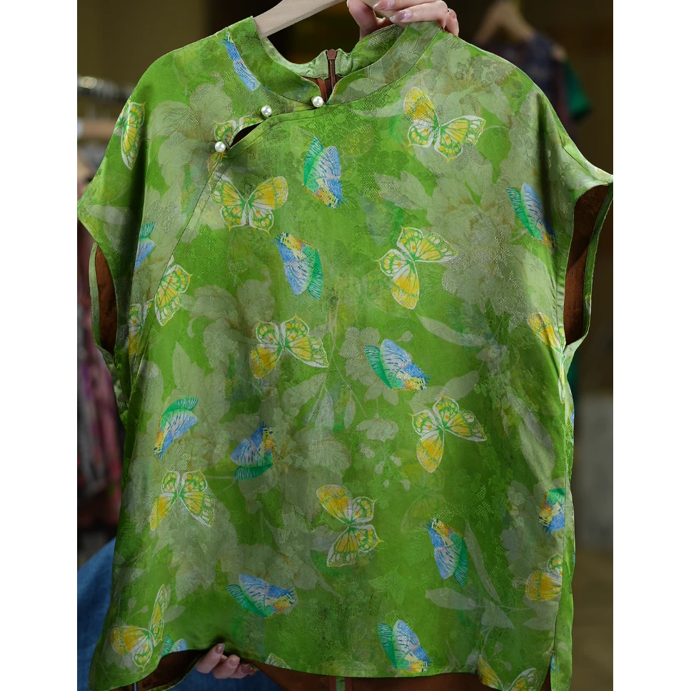 花间逐月《非遗美学》1300新中式国风蝴蝶印花时尚百搭上衣