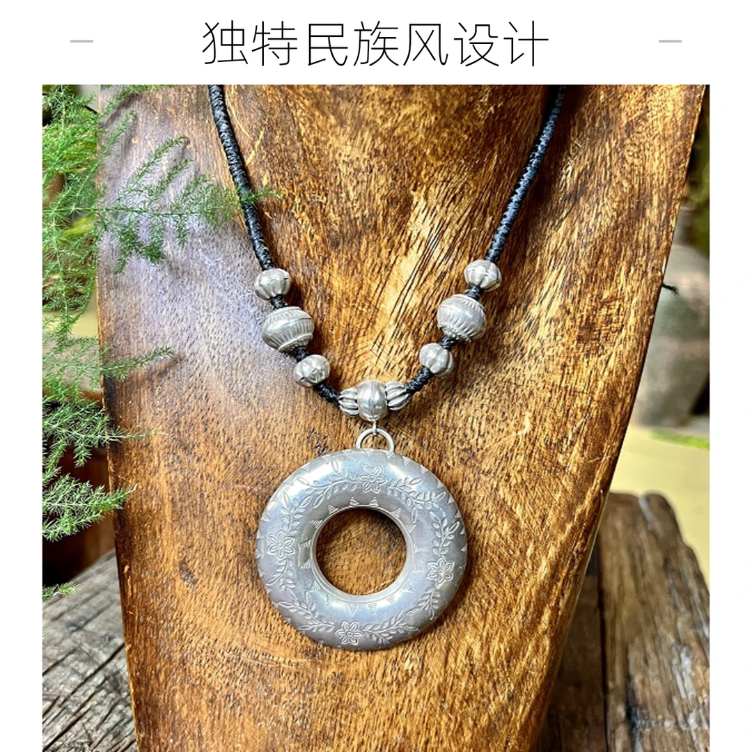 坠链均925银 泰国纯手工个性设计款时尚复古素款百搭女款镶嵌项链