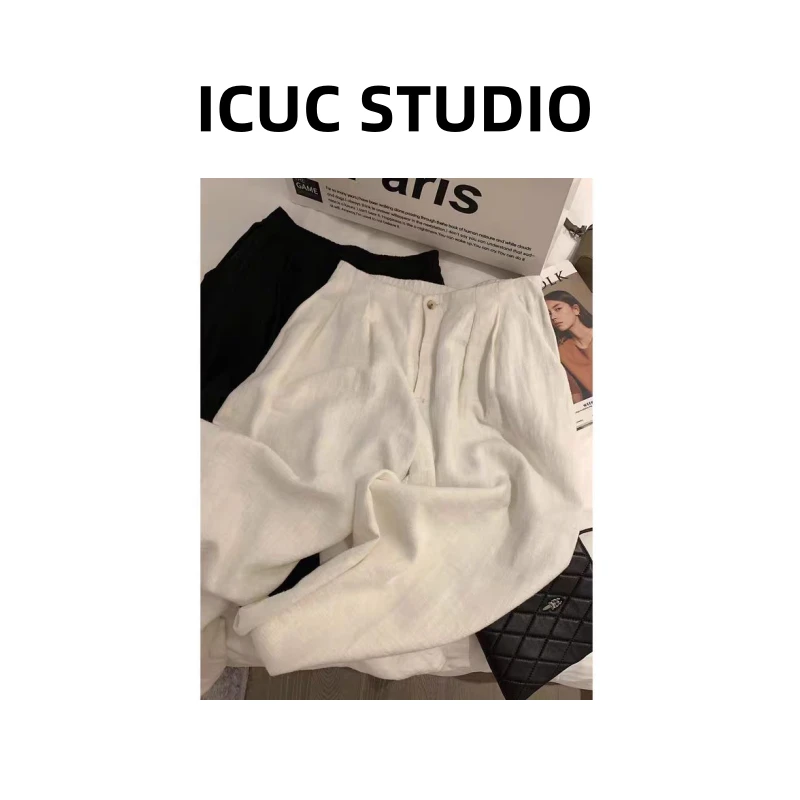 ICUC STUDIO-【十三行亚麻阔腿裤】时尚气质百搭休闲裤25091