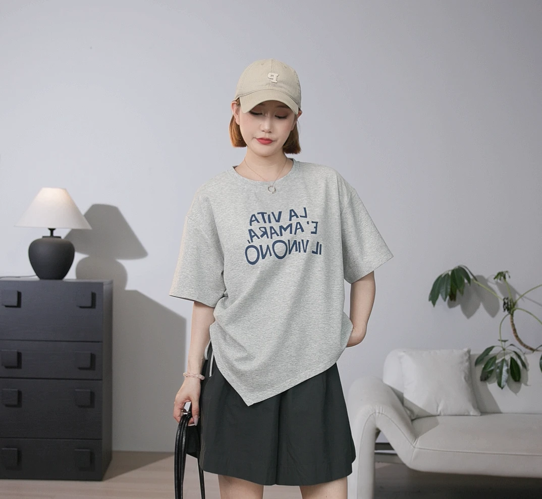 【兜兜家】森系不规则抽绳个性休闲T恤上衣